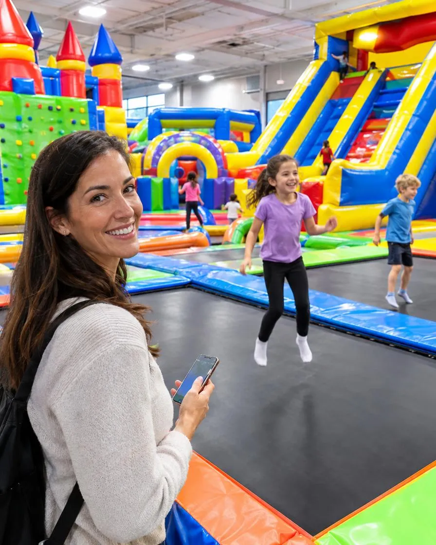 Parque de inflables y trampolines con familias